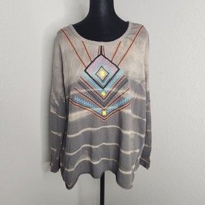 Swell Top Women's M Gray Blouse Pullover Round Neck Embroidered Dolman Sleeve